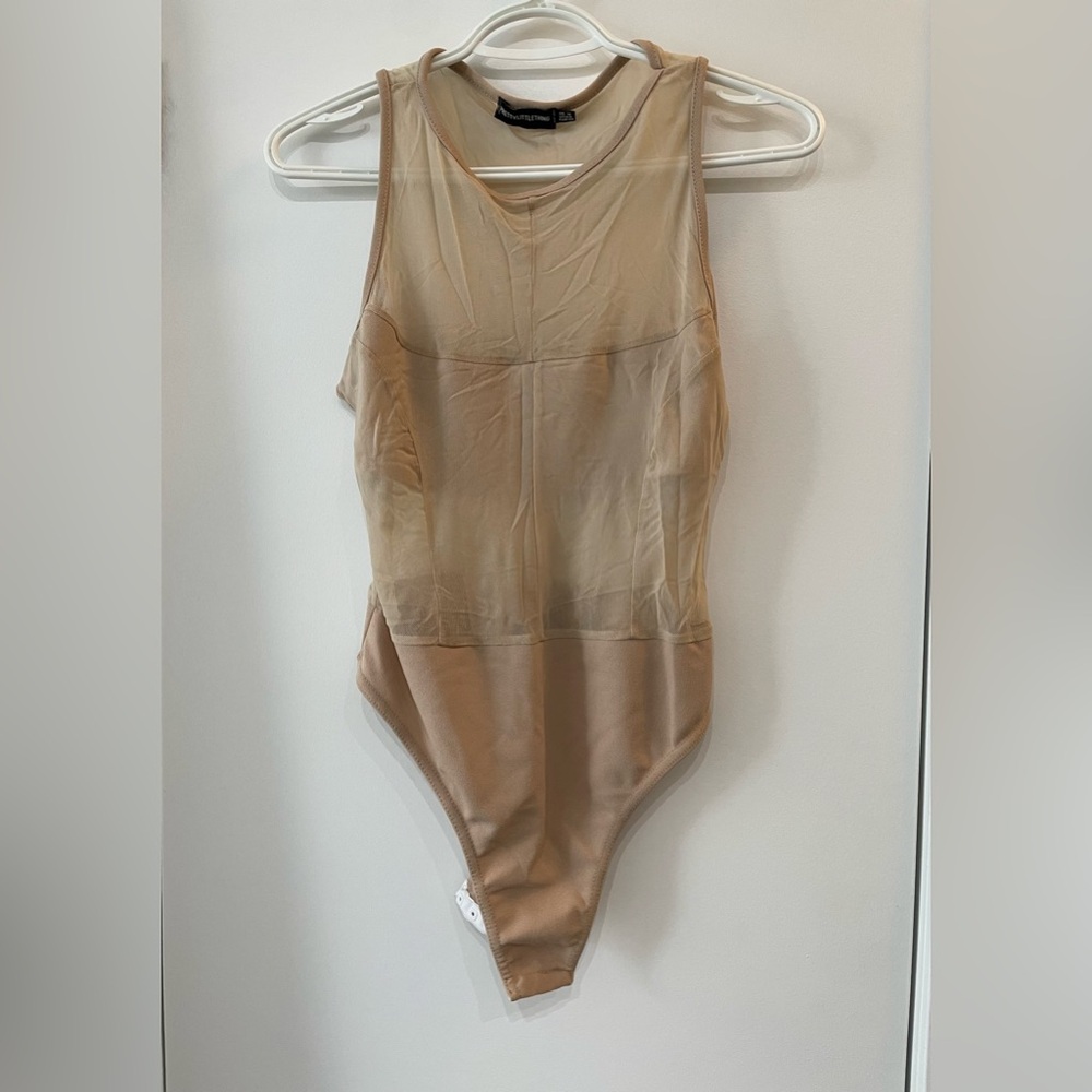 Pretty Little Thing Beige Nude Sheer Tank Bodysuit - size 6